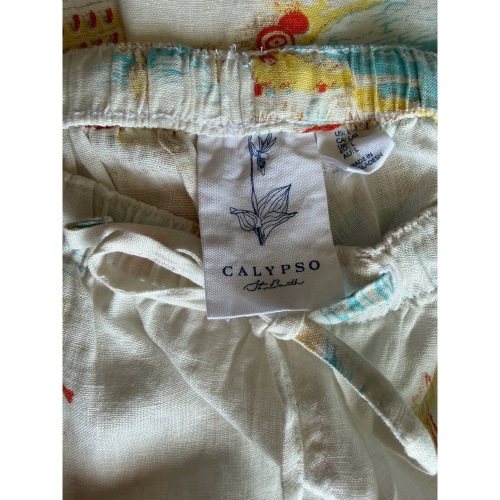 Calypso St Barth White Linen Beach Pants Drawstring L Resort - Picture 4 of 8